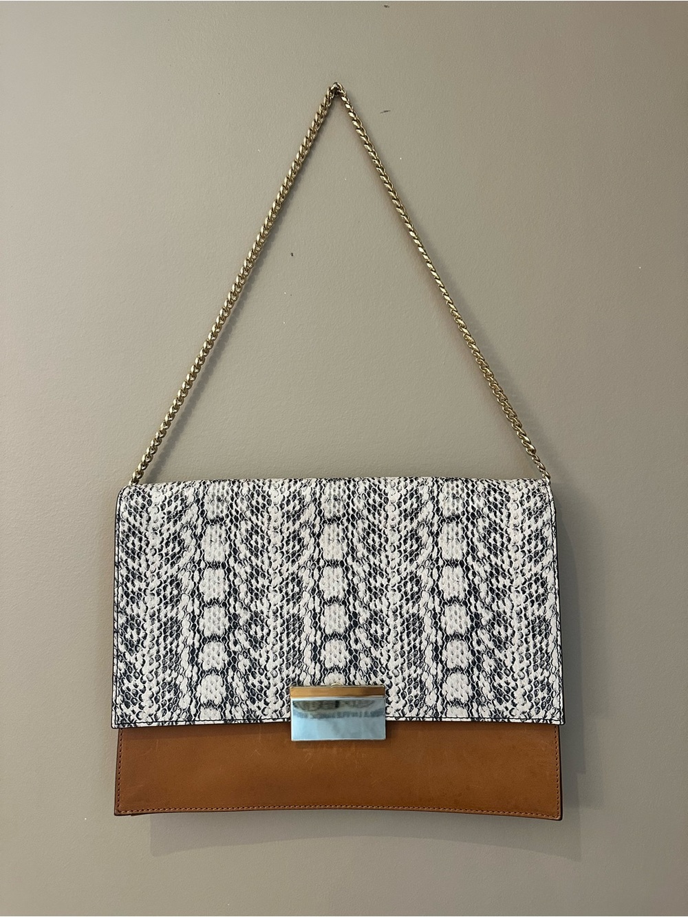 Vince Camuto Snake-Print Chain Strap Envelope Clutch Shoulder Bag